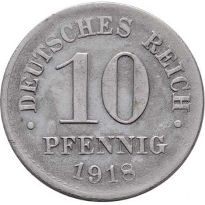 Německo - drobné ražby císařství, 10 Fenik 1918 D, KM.20 (Fe, pouze 42.000 ks), 3.506g,