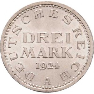 Německo - Výmarská republika, 1918 - 1933, 3 Marka 1924 A, KM.43 (Ag500), 14.932g, nep.hr.,