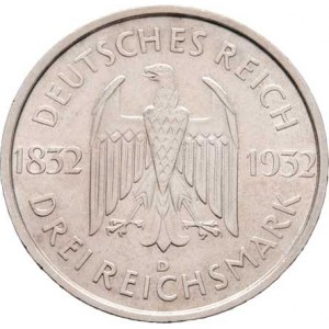 Německo - Výmarská republika, 1918 - 1933, 3 Marka 1932 D - Goethe, KM.76 (Ag500, pouze 56.00