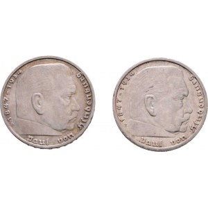 Německo - 3.říše, 1933 - 1945, 5 Marka 1937 E, 1938 D - Hindenburg / svastika, KM.94