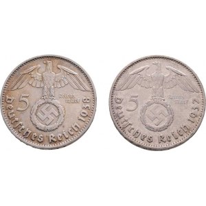 Německo - 3.říše, 1933 - 1945, 5 Marka 1937 E, 1938 D - Hindenburg / svastika, KM.94