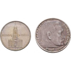 Německo - 3.říše, 1933 - 1945, 5 Marka 1939 D, 2 Marka 1934 A, KM.94,81, dr.hr.,