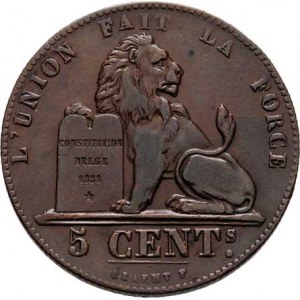 Belgie, Leopold I., 1831 - 1865, 5 Centimes 1856, KM.5.1 (měď), 9.599g, dr.hr.,