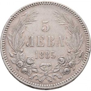 Bulharsko, Alexandr I. jako kníže, 1879 - 1887, 5 Leva 1885, KM.7 (Ag900), 24.913g, hr., dr.r