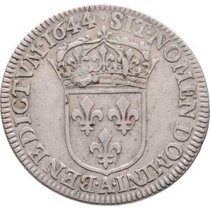 Francie, Ludvík XIV., 1643 - 1715, 1/4 Ecu 1644 A, Paříž, KM.161.1 (Ag917), 6.795g,