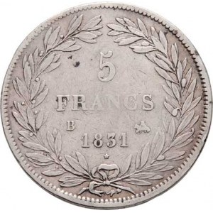 Francie, Ludvík Filip, 1830 - 1848, 5 Frank 1831 B, Rouen, KM.735.2 (Ag900), 24.760g,