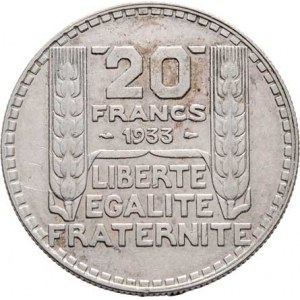 Francie, III.republika, 1871 - 1940, 20 Frank 1933, Paříž, KM.879 (Ag680), 19.904g,