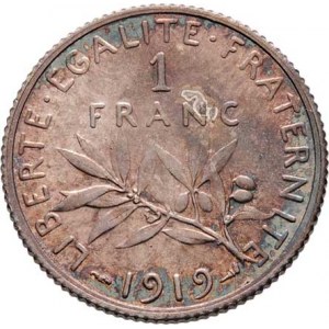 Francie, III.republika, 1871 - 1940, Frank 1919, Paříž, KM.844.1 (Ag835), 5.013g, nep.hr.,