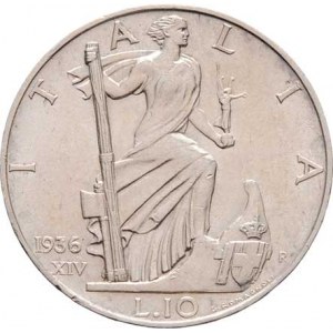 Itálie, Viktor Emanuel III., 1900 - 1946, 10 Lira 1936 R - XIV.rok vlády, Řím, KM.80 (Ag835),