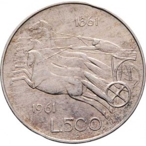 Itálie, republika, 1946 -, 500 Lira 1961 R - 100 let sjednocení, KM.99 (Ag835),