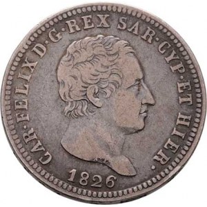 Itálie - Sardinie, Carlo Felice, 1821 - 1831, 2 Lira 1826, zn.P+kotva, Janov, Cr.104.2 (Ag9