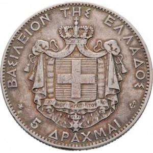 Řecko, Georg I., 1863 - 1913, 5 Drachma 1875 A, Paříž, KM.46 (Ag900), 24.737g,