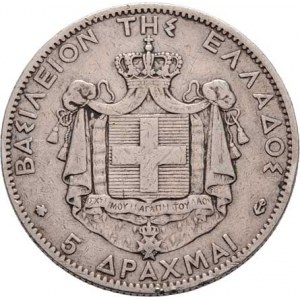 Řecko, Georg I., 1863 - 1913, 5 Drachma 1876 A, Paříž, KM.46 (Ag900), 24.836g,