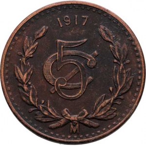 Mexiko, republika, 1867 -, 5 Centavos 1917 Mo, Mexiko, KM.422 (bronz), 8.838g,