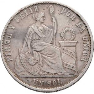 Peru, republika, 1822 -, Sol 1868 YB, Lima, KM.196.3 (Ag900), 24.783g,