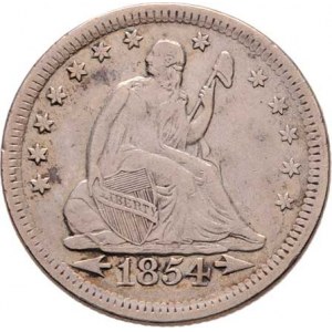 USA, 1/4 Dolar 1854 - sedící Liberty, KM.81 (Ag900),