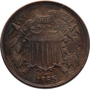 USA, 2 Cent 1865 - štít ve věnci, KM.94 (bronz), 6.163g,