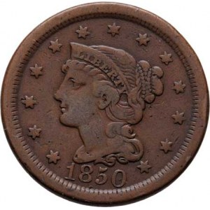 USA, Cent 1850 - Braided Hair, KM.67 (Cu), 10.252g,