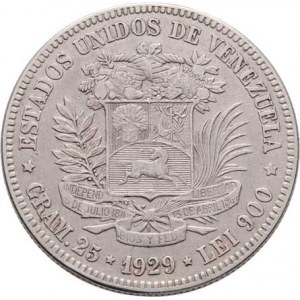 Venezuela, republika, 1830 -, 25 Gram (5 Bolivares) 1929, Y.24.2 (Ag900), 24.956g,