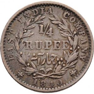 Indie - Britská východoindická společnost, 1/4 Rupie 1840, Kalkata, KM.454 (Ag917), 2.878g,
