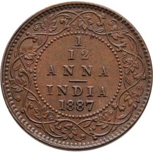 Indie, Victoria, 1837 - 1901, 1/12 Anna 1887, KM.483 (měď), 2.220g, pěkná patina,