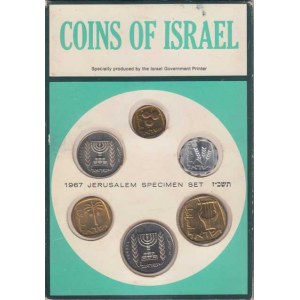 Israel, republika, 1948 -, Sada oběh. mincí v etui 1967 : 1,1/2 Lira, 25,10,5,1