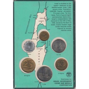 Israel, republika, 1948 -, Sada oběh. mincí v etui 1967 : 1,1/2 Lira, 25,10,5,1