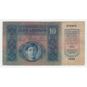 Československo - kolkované prozatímní státovky, 10 Koruna 1915 - stříhaný kolek, série 1209,