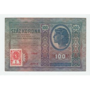 Československo - kolkované prozatímní státovky, 100 Koruna 1912 - stříhaný kolek, série 1984,