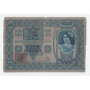 Československo - kolkované prozatímní státovky, 1000 Koruna 1902 - kolkovaná, sér. 1208, BHK.