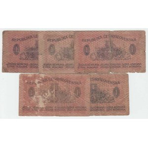 Československo - státovky I. emise, 1 Koruna 1919, série 169,186,249,251,255, BHK.7,