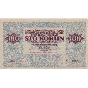 Československo - státovky I. emise, 100 Koruna 1919, série O010, BHK.12, He.12a - dobové