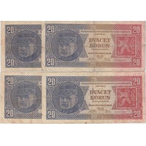 Československo - bankovky Národ. banky Československé, 20 Koruna 1926, série Ad,Eg,Ie,Zf, BHK