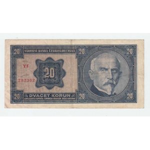 Československo - bankovky Národ. banky Československé, 20 Koruna 1926, série Yf, BHK.21b2, He