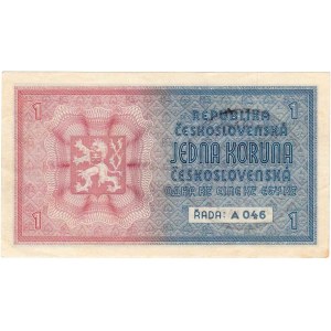 Protektorát Čechy a Morava, 1939 - 1945, 1 Koruna b.l. - ruční přetisk, série A046, BHK.28a,