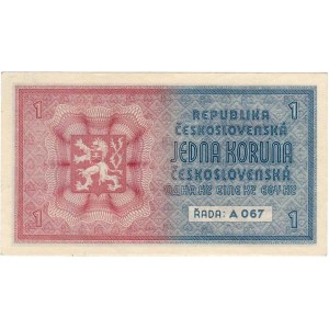 Protektorát Čechy a Morava, 1939 - 1945, 1 Koruna b.l. - ruční přetisk, série A067, BHK.28a,