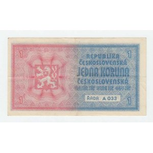 Protektorát Čechy a Morava, 1939 - 1945, 1 Koruna b.l. - stroj.přetisk, série A033, BHK.28b,