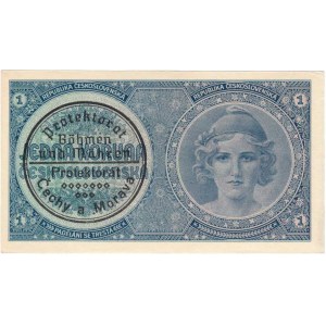 Protektorát Čechy a Morava, 1939 - 1945, 1 Koruna b.l. - stroj.přetisk, série A058, BHK.28b,