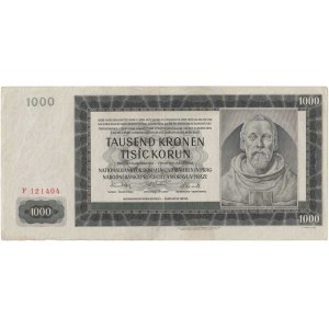 Protektorát Čechy a Morava, 1939 - 1945, 1000 Koruna 1942 - 1.vyd. - série F, BHK.38, He.40a,