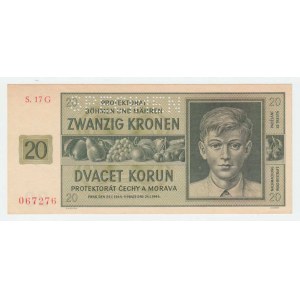 Protektorát Čechy a Morava, 1939 - 1945, 20 Koruna 1944 - série 17G, BHK.40b, He.43b.s1,