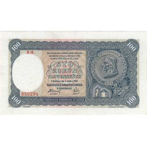 Slovenská republika, 1939 - 1945, 100 Koruna 1940, 1.vyd., sér.A15, BHK.48b, neperf.