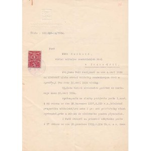Osobní a jiné dokumenty, Praha 1934 - Ministerstvo zemědělství propouští
