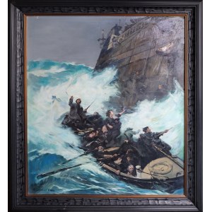 według - Albert PIERRE DAWANT (1952-1923), malował: F. Sass, Opuszczanie tonącego okrętu, 1934