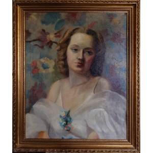 SALLIE JOHNSTON, 20th century, Portrait of a woman in a white dress, 1937