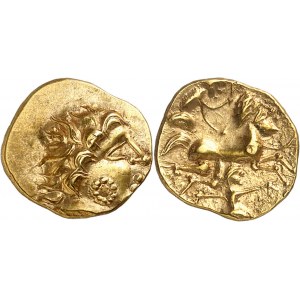 Namnètes (IIe-Ier s. av. J.-C.). Quart de statère à l’hippophore et rosette c.80-50 av. J.-C.