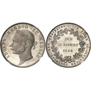 Nassau (duché de), Adolphe (1839-1866). Thaler commémoratif des 25 ans de règne 1864.