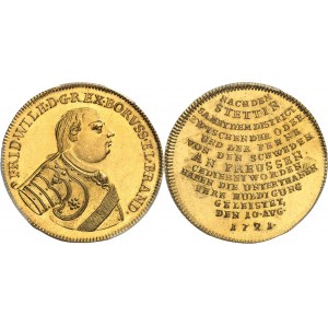 Prusse, Frédéric-Guillaume Ier (1713-1740). Module de 8 ducats, pour le second traité de Stockholm et l’acquisition de la Poméranie suédoise et de Stettin 1721, Berlin.