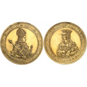 Saint-Empire romain (962-1806). Médaille d’or, dite médaille juive de Prague (Prague Jewish medal - Judenmedaille), Albert II et Élisabeth de Luxembourg ND (1620-1650).