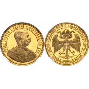 François-Joseph Ier (1848-1916). Médaille d’or au poids de 4 ducats, pour le 40e jubilé de l'Empereur et le 5e concours de tir fédéral de Basse-Autriche à Vienne 1888, Vienne.