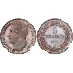 Léopold Ier (1831-1865). Essai de 5 francs, Flan bruni (PROOF) 1832, Bruxelles.